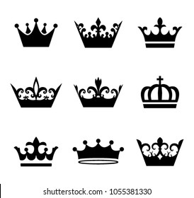 Collection of crown silhouette symbols