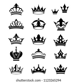 Collection of crown silhouette symbols