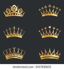 Colección de coronas. 6 piezas Vector en fondo gris