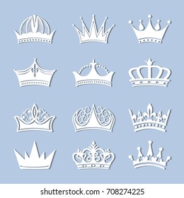 Collection of crowns. Isolated objects. Vector illustration
