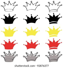A collection of crowns on a white background.