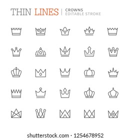 Collection crowns related line icons. Editable stroke