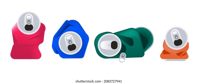 Collection of crumpled cans. Vector illustration.