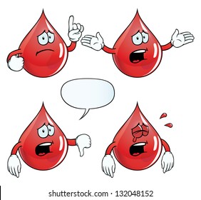 Collection of crying blood drops with various gestures.