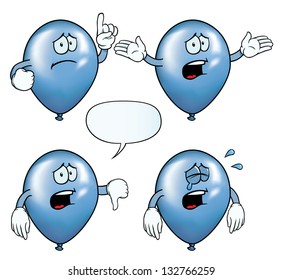 Collection of crying party balloons with various gestures.