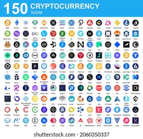 Collection of crypto currency colored logo. Isolated on white background