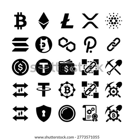 Collection of cryptocurrency and blockchain related icons