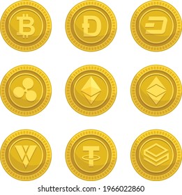 Collection of cryptocurrency coins Premium Vector