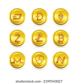 Collection of cryptocurrency coins vector gradient