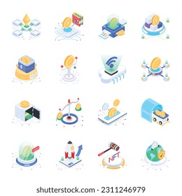 Collection of Cryptocurrency Isometric Icons 

