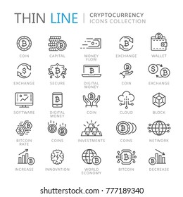 Collection of cryptocurrency thin line icons