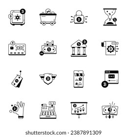 Colección de iconos lineales para el comercio de criptodivisa 

