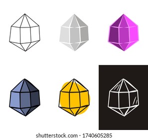 A collection of crystals in different styles: doodle, contour, chalk. Sets of Hand-drawn gems, diamonds, emeralds and rubies. Vector illustration for jewelry store, bijouterie, sale, magic and miracle