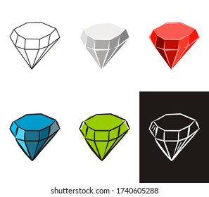 Colección de cristales de diferentes estilos: garabato, contorno, tiza. Conjuntos de gemas dibujadas a mano, diamantes, esmeraldas y rubíes. Ilustración vectorial para joyería, bijouterias, venta, magia y milagro
