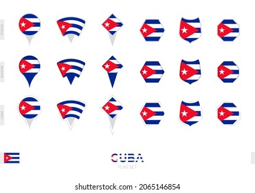 Colección de la bandera cubana en diferentes formas y con tres efectos diferentes. Indicador de vector establecido.