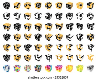 collection of cubes in different shape and color variations