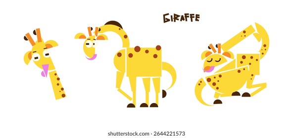 Collection of cubism cartoon designs of giraffe animals. Cute giraffe animal geometry. Giraffe day celebration. protecting giraffes