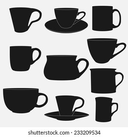 Collection of cup silhouettes. Vector illustration.