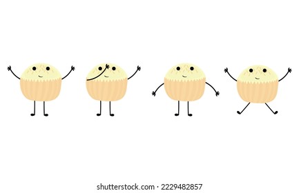 a collection of cupcake illustrations with cheerful faces on a white background
