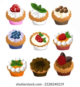 Collection of cupcake set, fruit cupcake vector, cupcake clipart