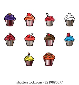 vector de icono de colección de cupcakes