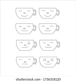 A collection of cups that form emotions on faces. The concept of good mood.