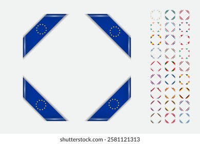 Collection of Curled Corner Flags Representing European Union