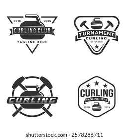 collection of curling sport logo emblems vector designs on white background