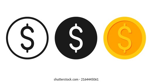 Collection of currency dollars icon. line, solid, And color style design isolated on blank background