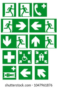 Collection of current escape signs according to ASR A1.3. EPS 10 vector file