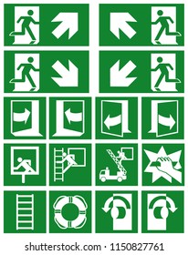 Collection of current escape signs (escape routes) according to ASR (A1.3) / ISO Eps 10 vector file