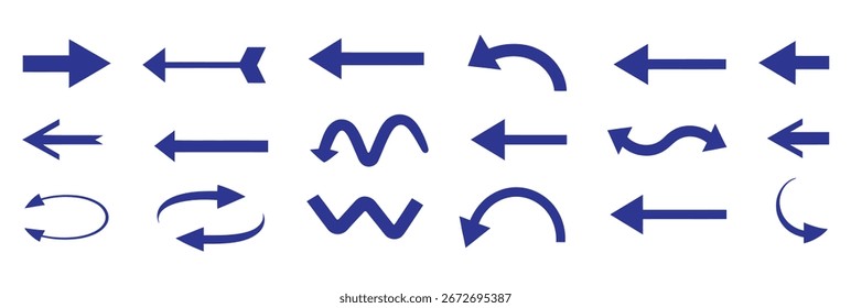 Coleção de vetor ícone de seta curva. Coleção de design colorido de símbolo de setas de direção direita.