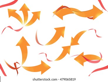 Collection of curved arrows, Vector designs with gold arrow and red ribbon.
