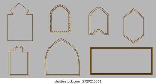 Uma coleção de quadros boêmios curvos. Um conceito de quadro curvo com linhas finas. Ilustração vetorial.