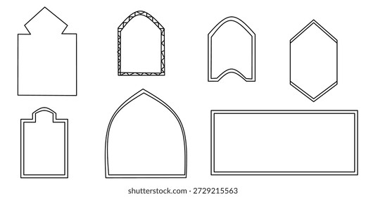 Uma coleção de quadros boêmios curvos. Um conceito de quadro curvo com linhas finas. Ilustração vetorial.