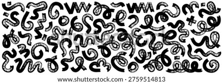 Collection of curved marker lines, arches and circular brush strokes. Hand drawn thick rough lines, spiral, swirls. Abstract modern vector squiggles. Scribble doodle strokes for collages and design.