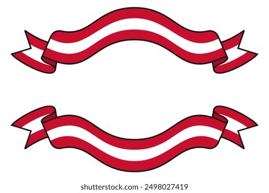 Collection of curved ribbons of Austrian flag or banner vector illustration. Austrian flag ribbon on abstract isolated on white background. Editable and scalable.