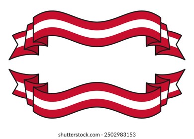 Collection of curved ribbons of Austrian flag or banner vector illustration. Austrian flag ribbon on abstract isolated on white background. Editable and scalable.