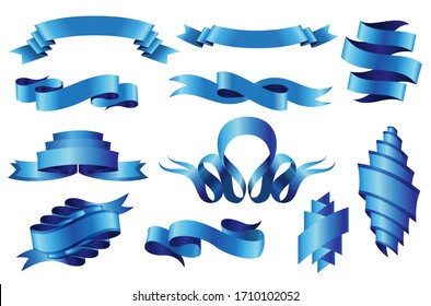 Collection of curved ribbons set. Blue web banner