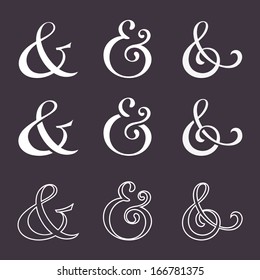 Collection of custom decoration ampersands for wedding letterpress invitation. Polished hand drawn type. Vector illustration