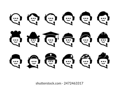 Collection of customer call service bubble chat icon logo designs with person head vector symbol