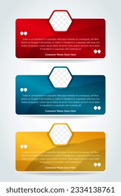 collection of Customer feedback testimonial template vector with icon talk and hexagon photo space. Client testimonials design illustration. feedback review or testimonial on horizontal layout