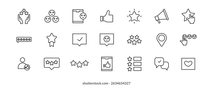 A collection of Customer satisfaction icons in line style. Feedback icons for web and mobile app. Containing rating, like, customer experience, review, client satisfaction and more
