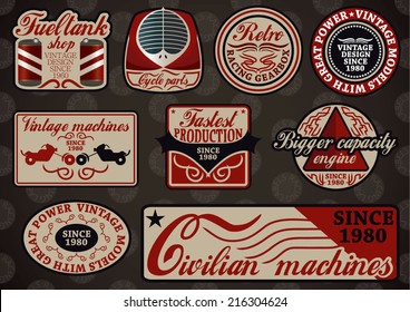 Collection of customizable motor sport retro labels