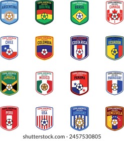 Collection of Customized crests created for each team participating in the 2024 Copa America held in the USA