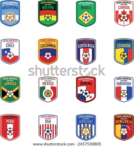 Collection of Customized crests created for each team participating in the 2024 Copa America held in the USA