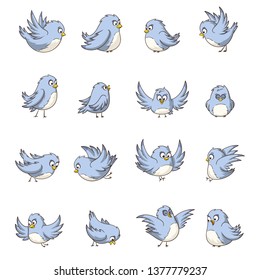Collection of cut cartoon birds. Hand drawn vector illustration.