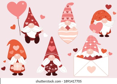 The collection of cut gnomes in valentine's day theme. Graphic resource background, graphic,content , banner, sticker label and greeting card.