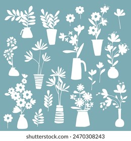 Una colección de ilustraciones de plantas lindas y abstractas,