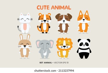 a collection of cute and adorable animal picture sets, with plain colored backgrounds suitable for template designs, invitations, and other design needs.